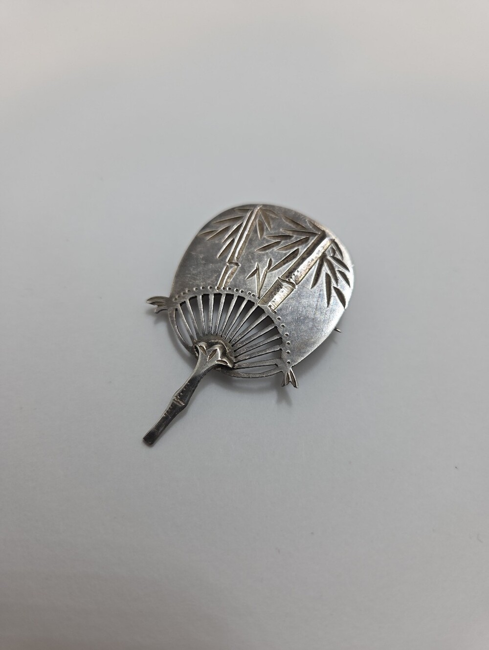 Antique Victorian Aesthetics Movement Sterling Silver Asian Inspired Fan Brooch